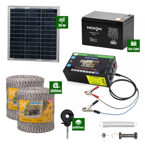 Pachete Gard electric - Pachet gard electric cu Panou solar 3,1J putere cu 2000m Fir 130Kg cu acumulator 12Ah