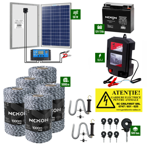 Pachete Gard electric - Pachet Gard Electric Daltor 9J + Fir 5000m 120Kg + Panou 50W cu regulator + Acumulator 18Ah