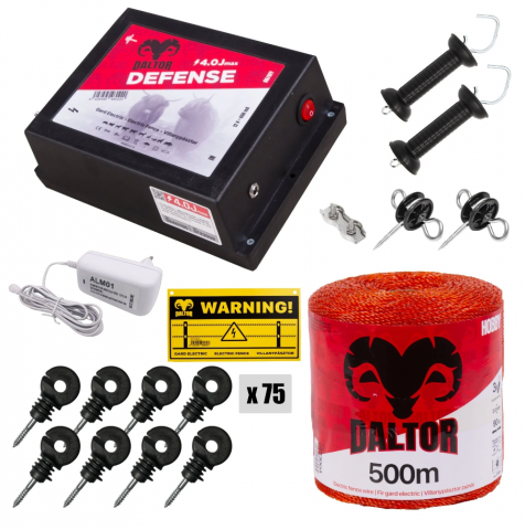 Gard electric pentru Cai, Câini, Capre, Vaci, Porci - Pachet gard electric DALTOR Defense 4J cu 500m de fir