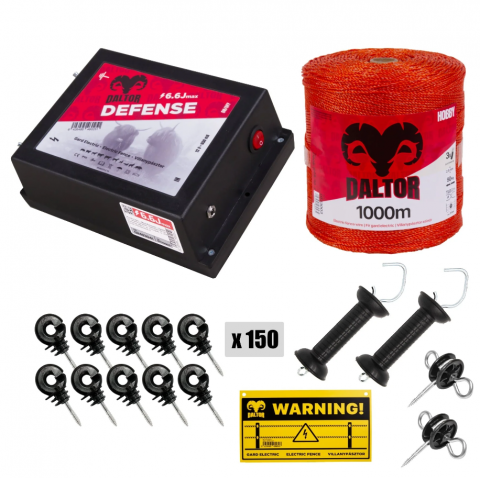 Gard electric pentru Cai, Câini, Capre, Vaci, Porci - Pachet gard electric DALTOR Defense 6.6J cu Fir 1000m