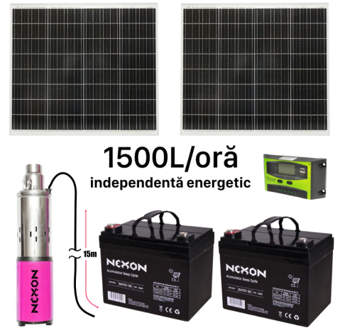 Pompă Submersibilă - Set pompă submersibilă NEXON cu panou solar de 200W