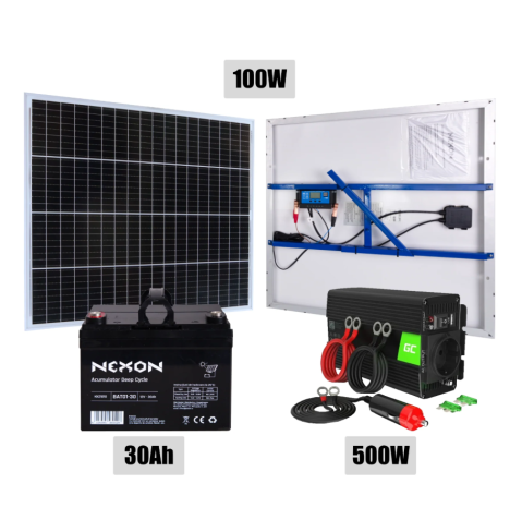 Sisteme de alimentare cu panou solar - Sistem de alimentare solară 100W cu baterie 30Ah și invertor 230V – NEXON