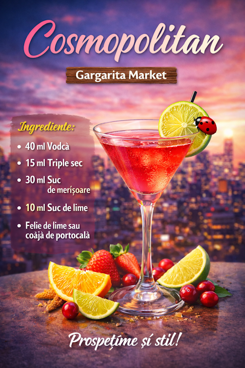 Cosmopolitan – Rețetă cocktail elegant și sofisticat | Gargarita Market