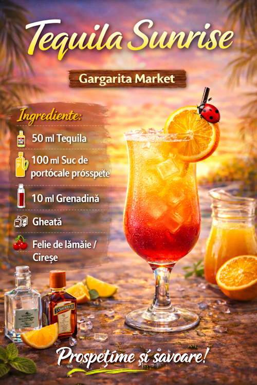Tequila Sunrise – Rețetă cocktail exotic în culorile apusului | Gargarita Market
