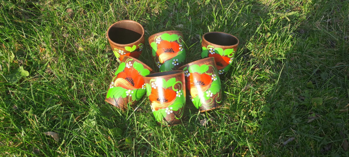 Set cadou din lut pictat manual – carafă 1L și 6 căni 300 ml – Artizanat tradițional [4]