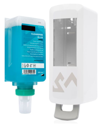 Săpun Spumă - Kit Svema Dozator Logan Manual Alb 500 ml + Rezervă Cleanspire Blue – Dispenser săpun spumos, design elegant, calitate profesională
