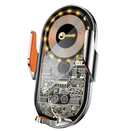 AUTO-MOTO - Lemontti Suport Auto cu încărcare Wireless, 15W, deschidere automată prin senzor infraroșu, prindere la ventilație, cablu Type-C inclus, Transparent Negru.