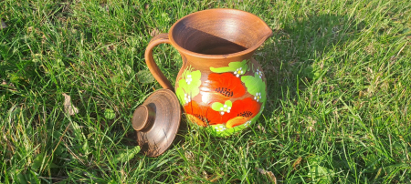 Set cadou din lut pictat manual – carafă 1L și 6 căni 300 ml – Artizanat tradițional [1]