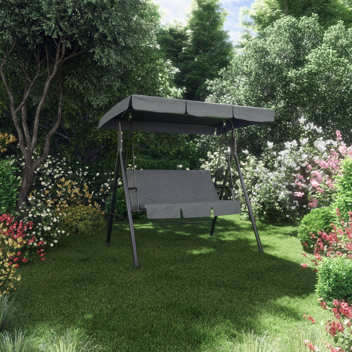 Balansoar gradina , pentru 3 persoane, otel/textil, 170 x 112 x 153 cm, gri [3]