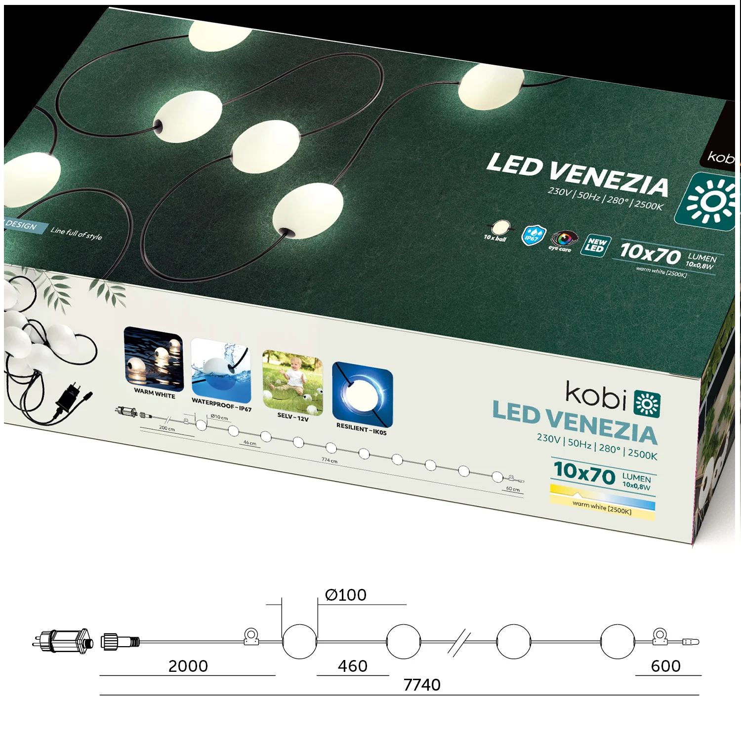 Ghirlanda profesionala 10 bile LED, IP67, 2500K, PREMIUM [18]