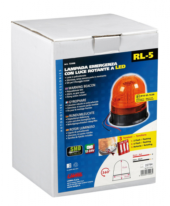 Girofar profesional auto stroboscopic galben LED 12/24V RL-5 [3]