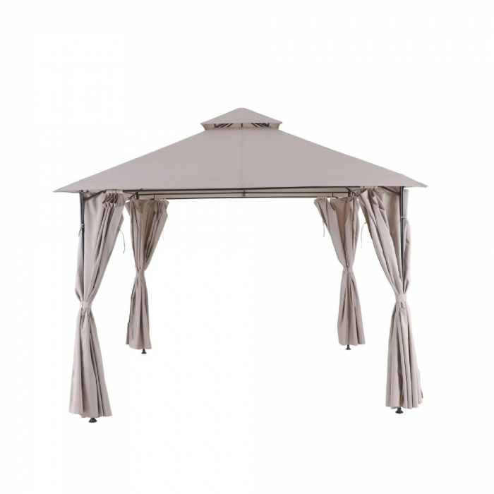 Pavilion gradina , otel/poliester, 298 x 298 cm, H 280 cm, bej , cu perdele retractabile [2]