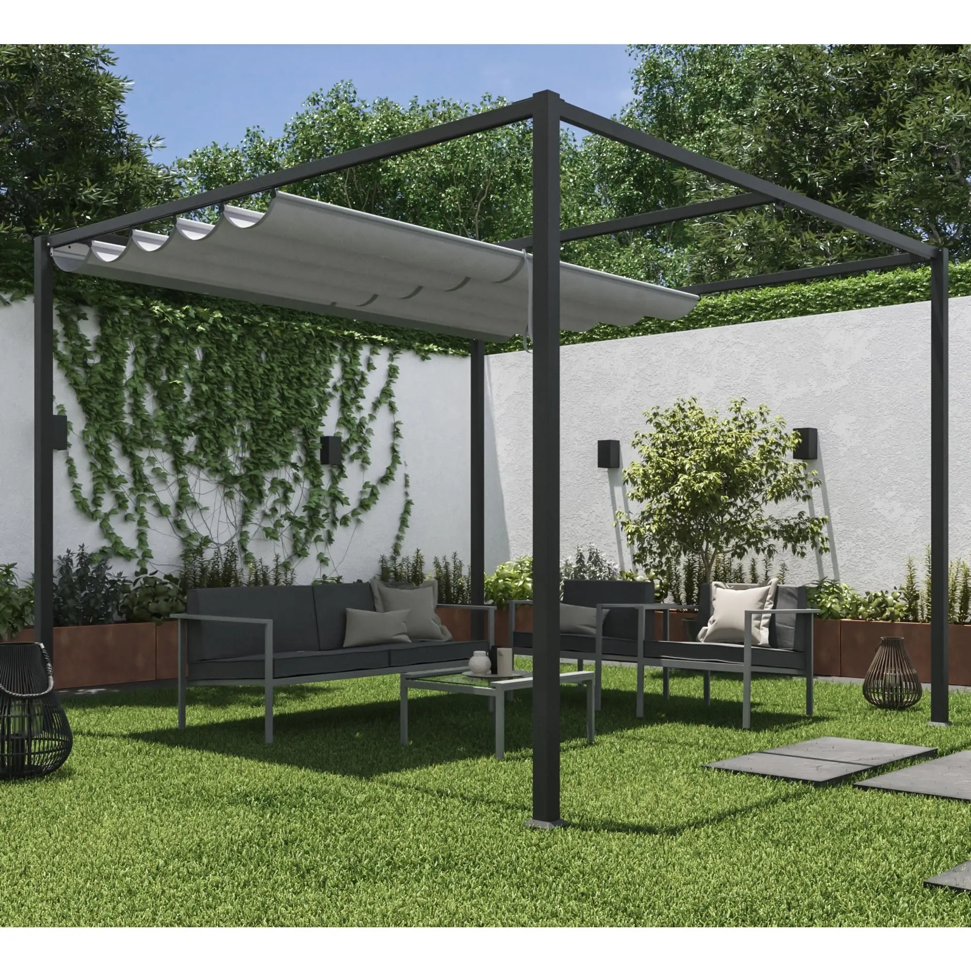 Pergola/Pavilion Gradina, otel/poliester, 297 x 297 cm, H 223 cm, gri [2]