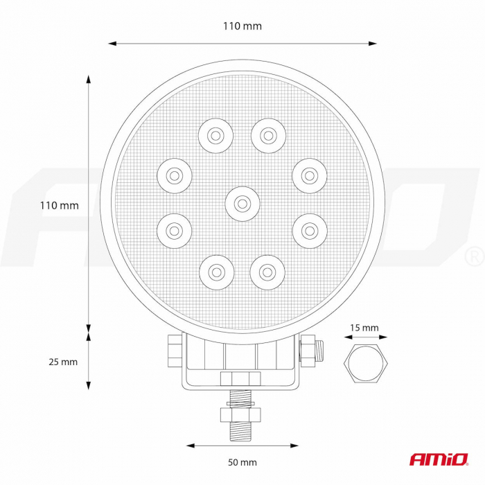 Proiector cu LED din metal rotund 27W, 9/36V [5]