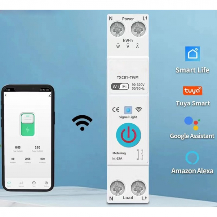 Siguranta inteligenta SMART, monofazata, contor si monitorizare curent, 63A, WiFi, Tuya / Smart Life [4]