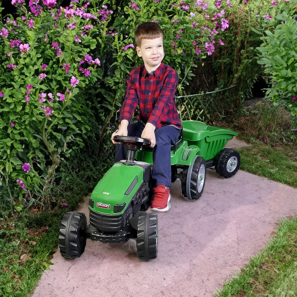 Tractor cu pedale si remorca pentru copii, +3 ani, verde [10]