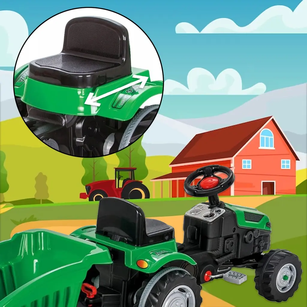 Tractor cu pedale si remorca pentru copii, +3 ani, verde [9]