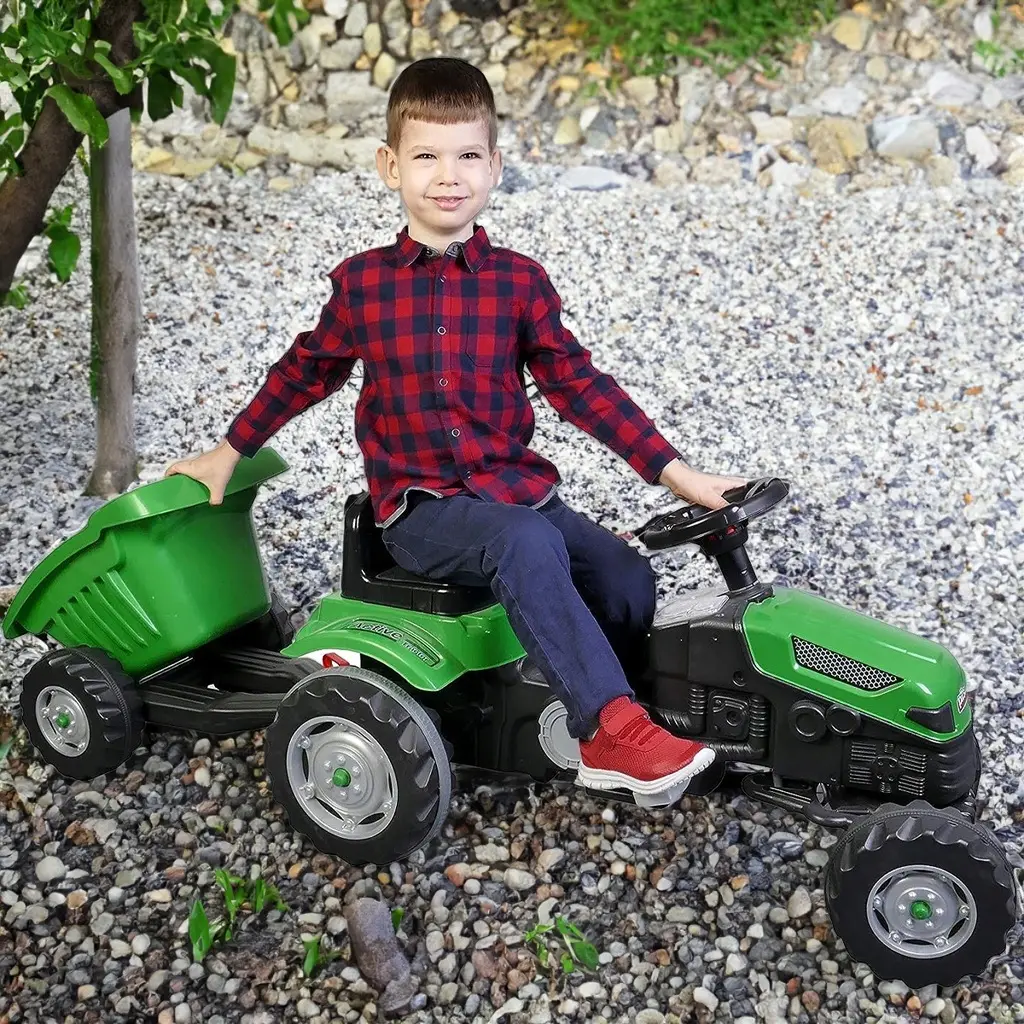 Tractor cu pedale si remorca pentru copii, +3 ani, verde [4]