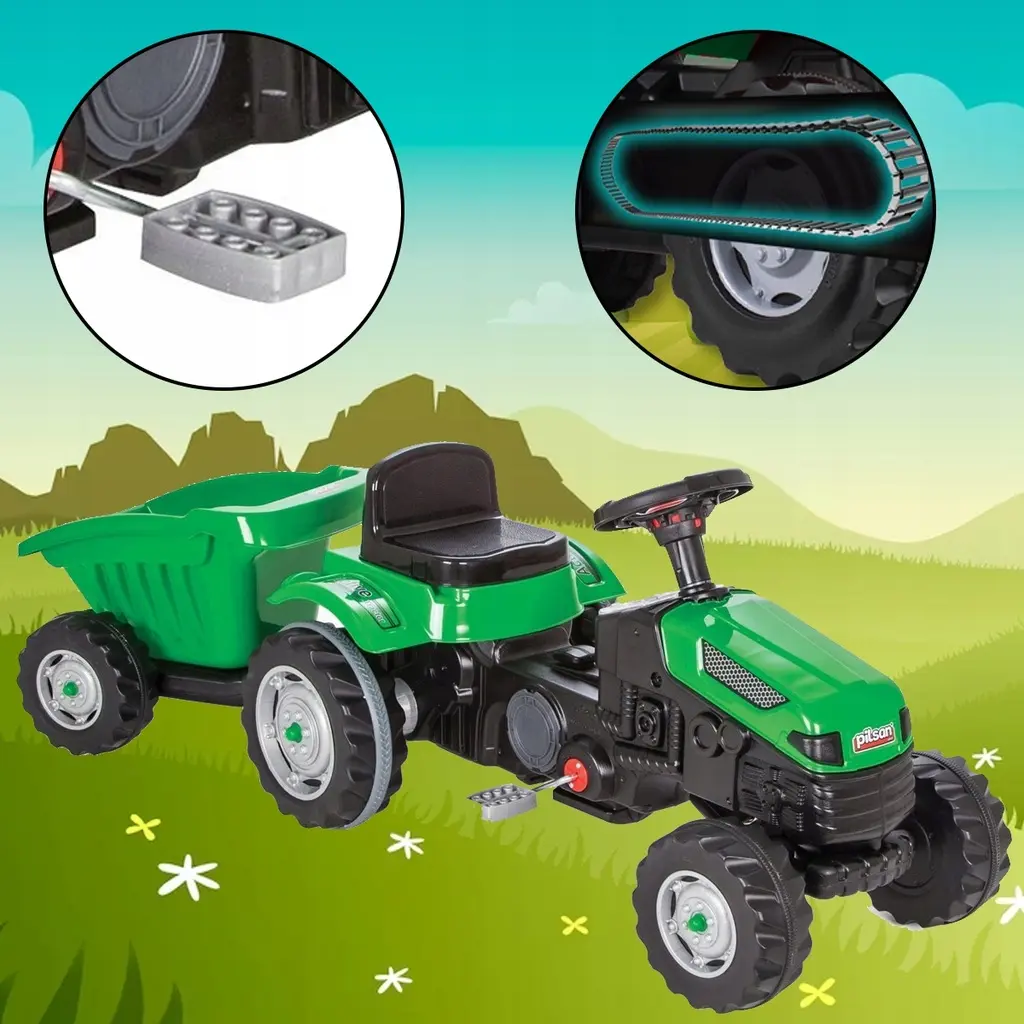 Tractor cu pedale si remorca pentru copii, +3 ani, verde [5]