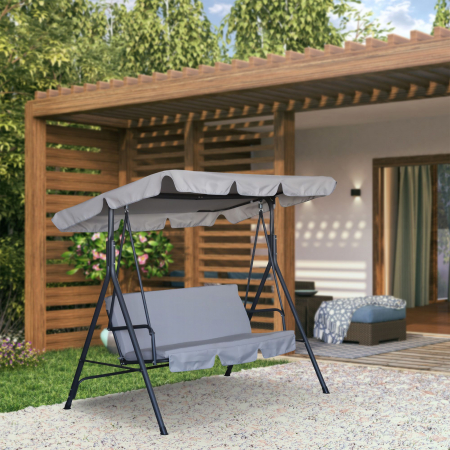Balansoare - Balansoar gradina , pentru 3 persoane, otel/textil, 170 x 112 x 153 cm, gri