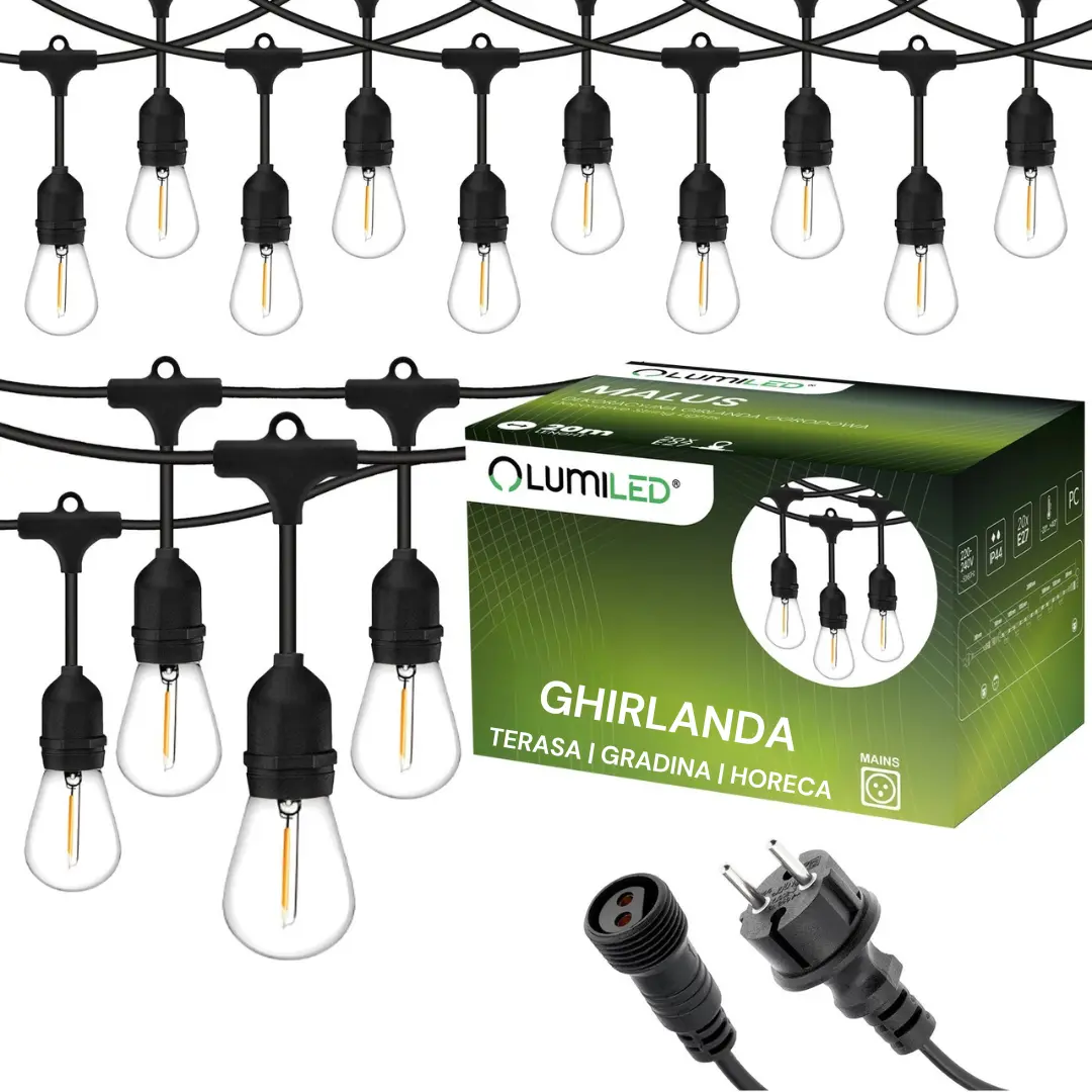 Ghirlande HoReCa - Ghirlanda Led Profesionala 40M cu 80 Becuri Led incluse E27, IP65 , lumina calda