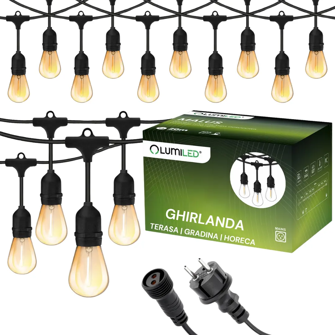 Ghirlande HoReCa - Ghirlanda Led Profesionala 50M cu 100 Becuri Led incluse E27, IP65 , lumina calda