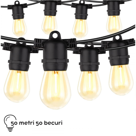 Ghirlanda luminoasa 50 metri cu 50 becuri led S14 conectabila E27 lumina calda 2700k de exterior/interior [0]