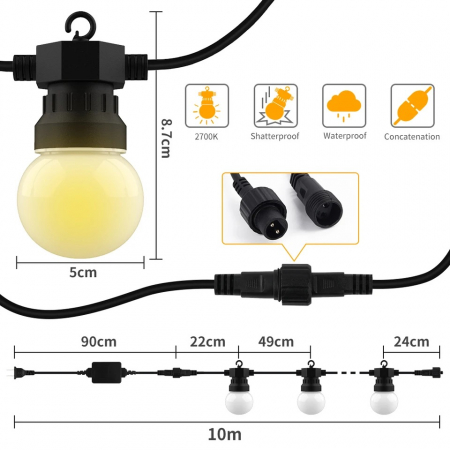 Ghirlanda luminoasa led 10 m x 20 de becuri 0.5 w , lumina calda 3000k , conectabila [4]