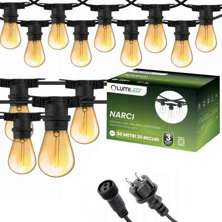 Ghirlande HoReCa - Ghirlanda Luminoasa Led 30 metri cu 30 becuri , 220V , 2700K , IP65 , E27 , becuri incluse