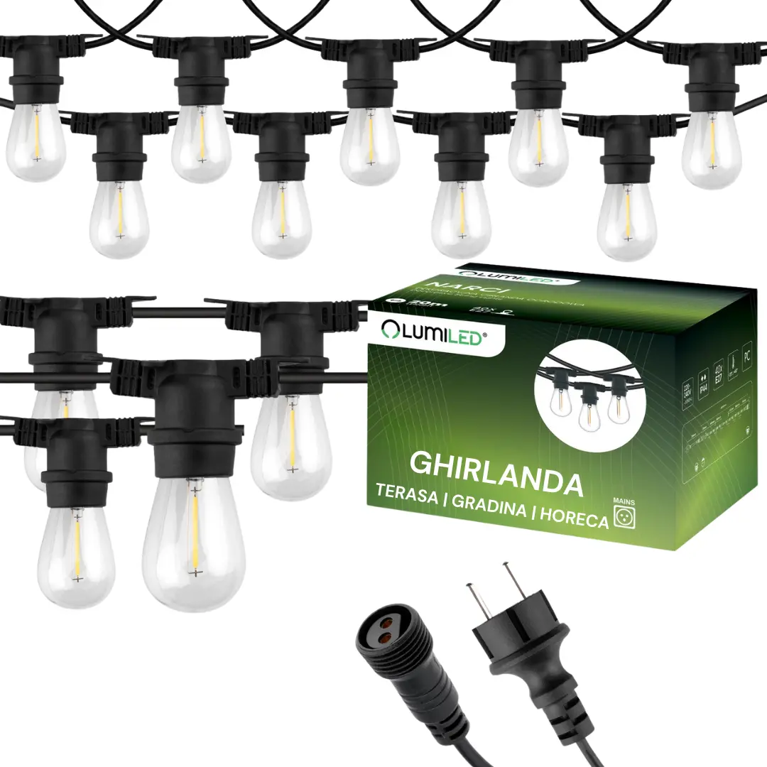Ghirlande HoReCa - Ghirlanda Luminoasa Led 50 metri cu 100 becuri , 220V , 2700K , IP65 , E27 , becuri incluse