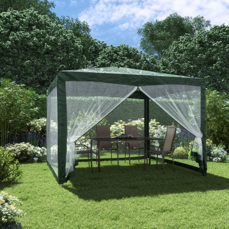 Pavilioane - Pavilion de gradina verde cu plasa pentru tantari intr-o curte