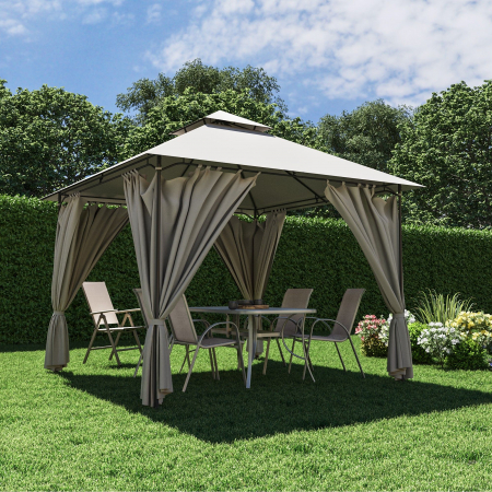 Pavilioane - Pavilion gradina , otel/poliester, 298 x 298 cm, H 280 cm, bej , cu perdele retractabile