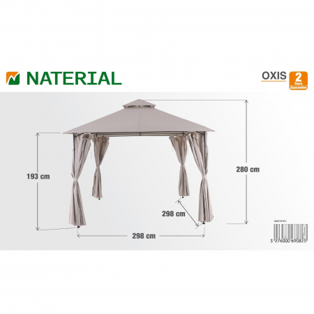Pavilion gradina , otel/poliester, 298 x 298 cm, H 280 cm, bej , cu perdele retractabile [3]