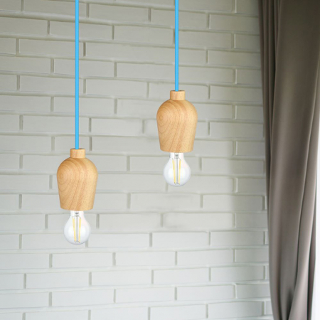 Iluminat Led - PENDUL TAVAN SOCLU E27 LEMN - ALBASTRU
