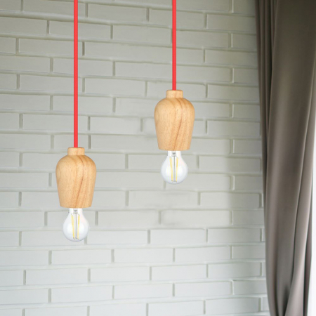 Iluminat Led - PENDUL TAVAN SOCLU E27 LEMN - ROSU