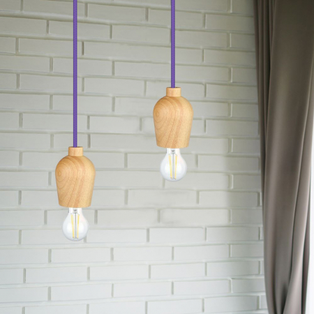 Iluminat Led - PENDUL TAVAN SOCLU E27 LEMN - VIOLET