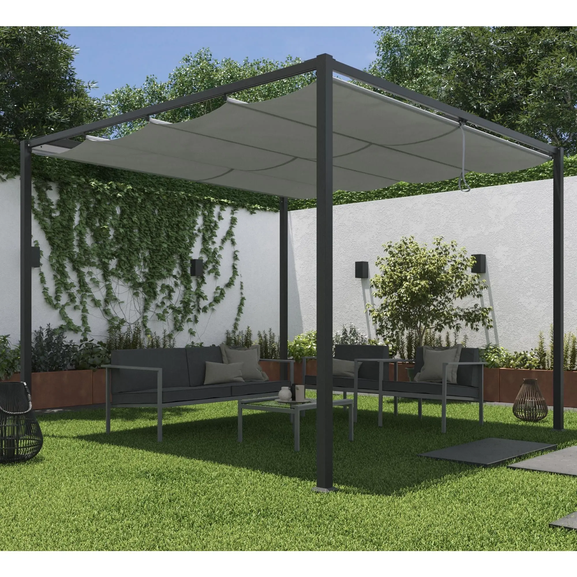 Pavilioane - Pergola/Pavilion Gradina, otel/poliester, 297 x 297 cm, H 223 cm, gri