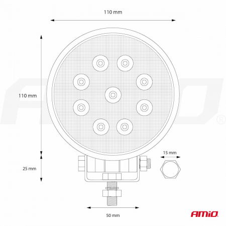 Proiector cu LED din metal rotund 27W, 9/36V [4]