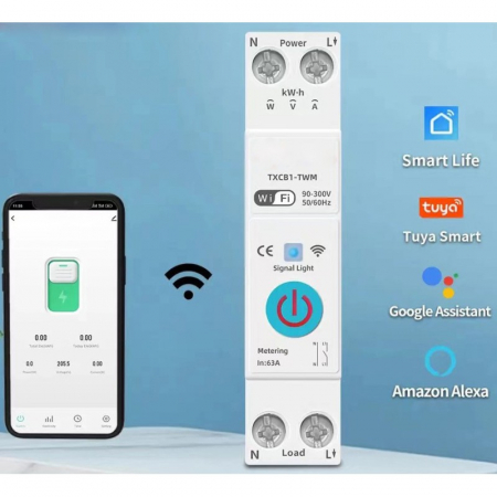 Siguranta inteligenta SMART, monofazata, contor si monitorizare curent, 63A, WiFi, Tuya / Smart Life [3]