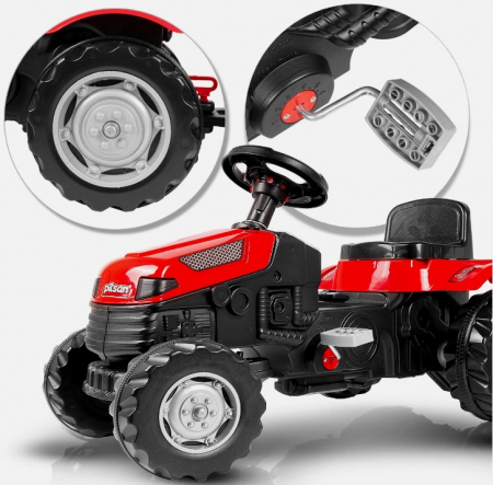 Tractor cu pedale si remorca pentru copii, +3 ani, rosu [6]