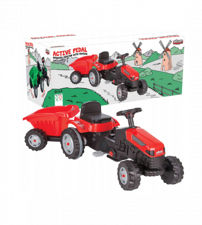 Tractor cu pedale si remorca pentru copii, +3 ani, rosu [5]