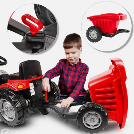 Tractor cu pedale si remorca pentru copii, +3 ani, rosu [2]