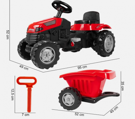 Tractor cu pedale si remorca pentru copii, +3 ani, rosu [1]