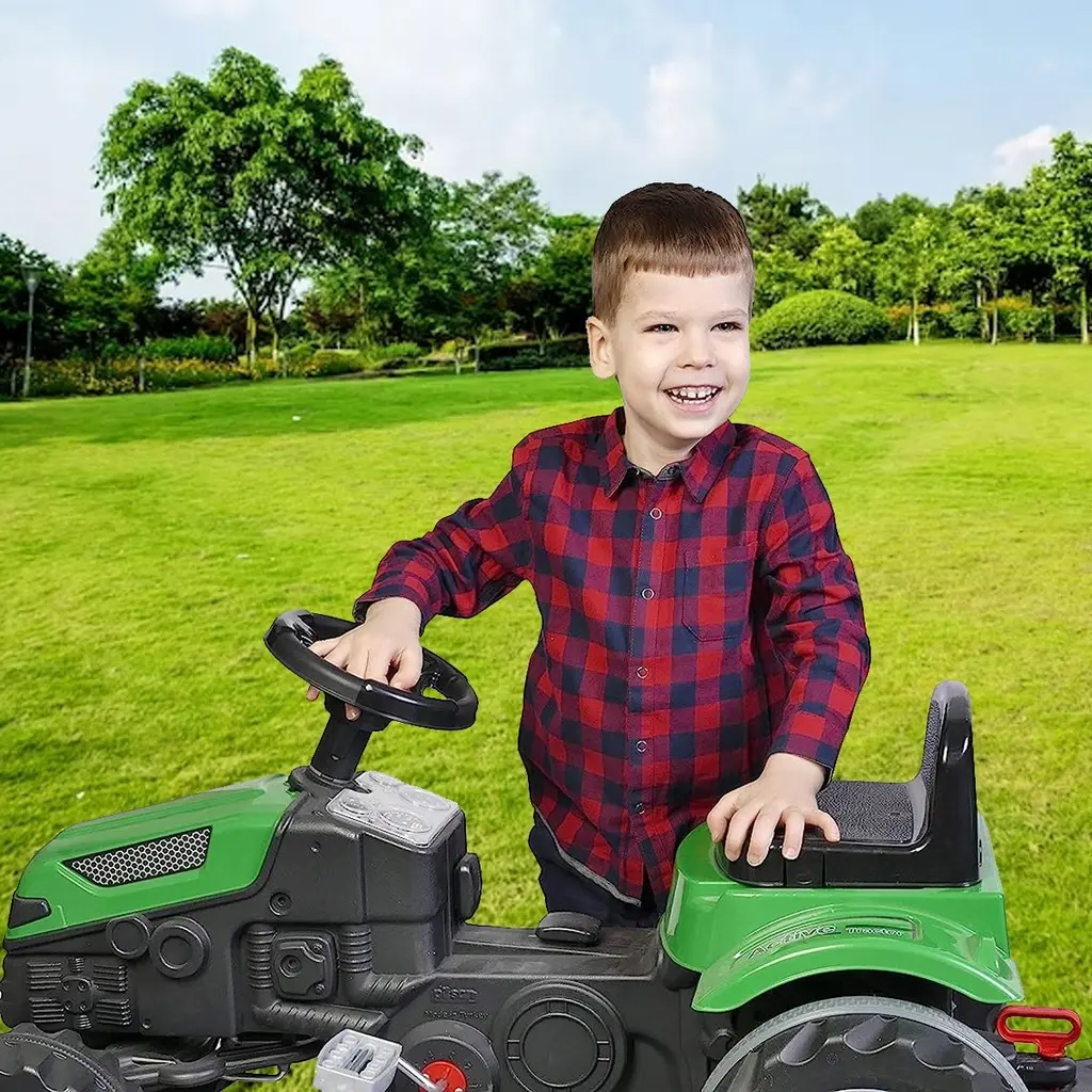 Tractor cu pedale si remorca pentru copii, +3 ani, verde [6]