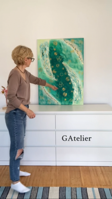 "INTUITIE IN VERDE AURIU" - Tablou abstract unicat [5]