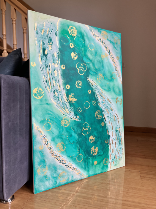 "INTUITIE IN VERDE AURIU" - Tablou abstract unicat [3]