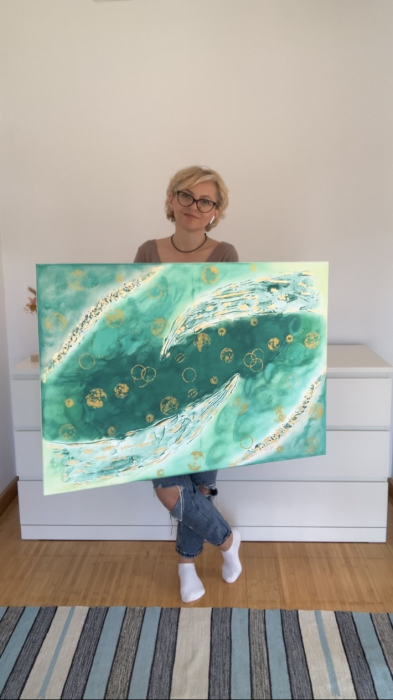 "INTUITIE IN VERDE AURIU" - Tablou abstract unicat [4]