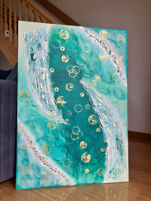 "INTUITIE IN VERDE AURIU" - Tablou abstract unicat [1]