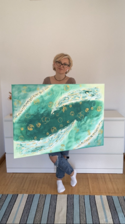 "INTUITIE IN VERDE AURIU" - Tablou abstract unicat [3]