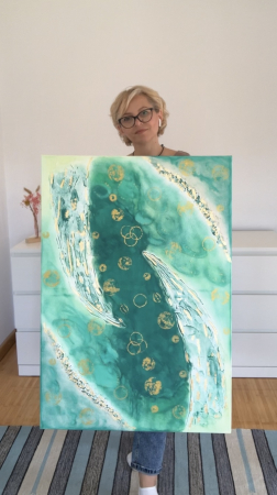 "INTUITIE IN VERDE AURIU" - Tablou abstract unicat [1]